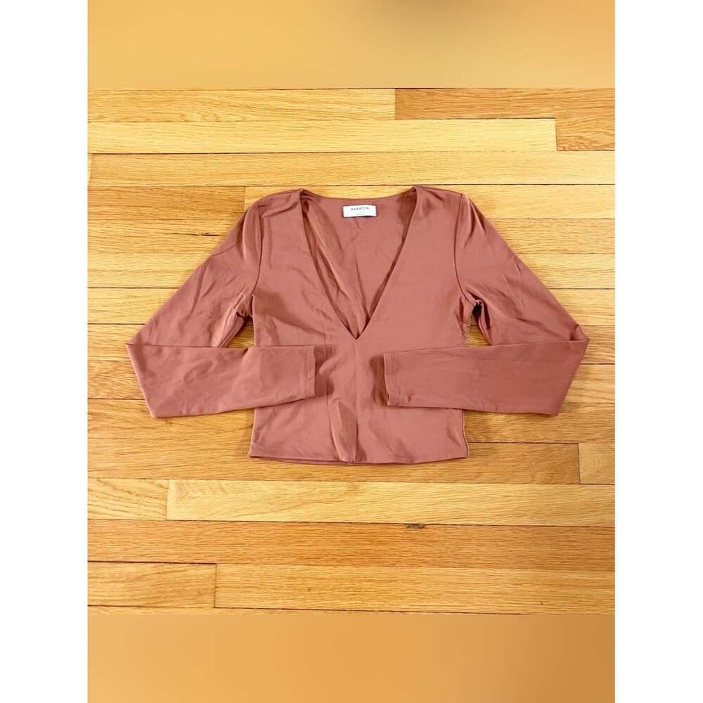Babaton Aritzia Brown Stretch Classic Fall Contour V-Neck Long Sleeve Small